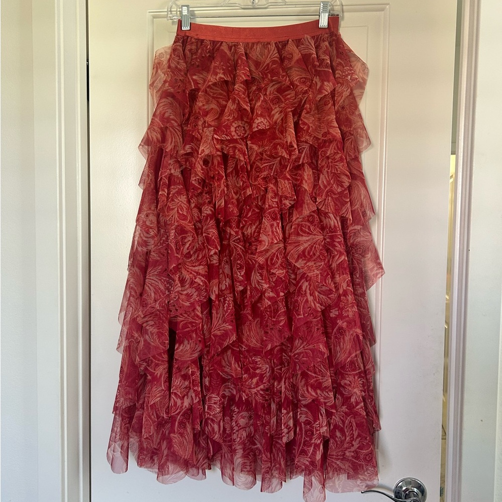 Anthropologie Pink Floral A-Line Skirt